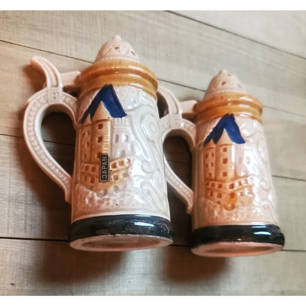 Vintage Ceramic Salt & Pepper Shakers Shaped Like German Beer Steins